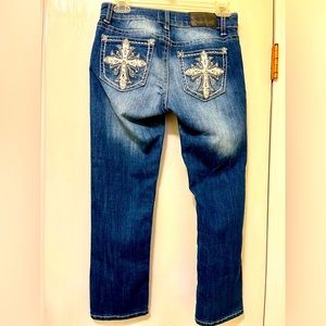 Soundgirl Embellished Cross Y2K Low Rise Denim Jeans Distressed Capri size 5
